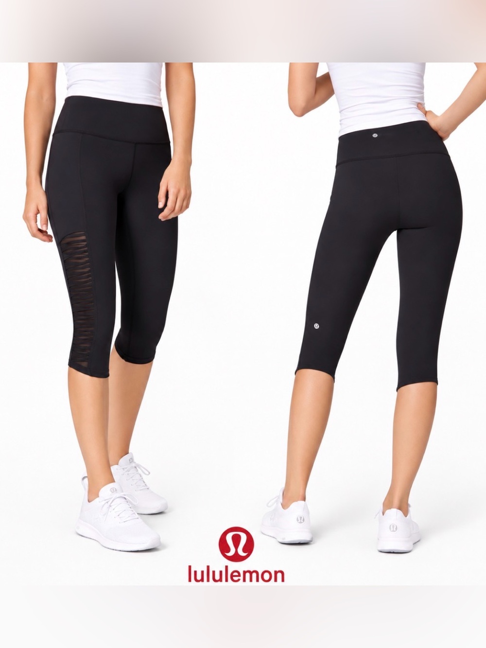 Lululemon Crop Leggings Sharp Turns SZ 4 Black Mesh Sides 17” RARE Gym Athletic